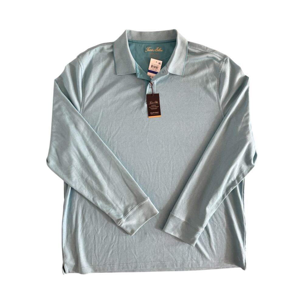 Tasso Elba Supima Cotton Blend LS Luxury Polo Shirt XL Menthol Blue NWT $59.50 - Picture 2 of 8
